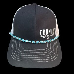 Black and White Trucker Hat with Beaded Detail